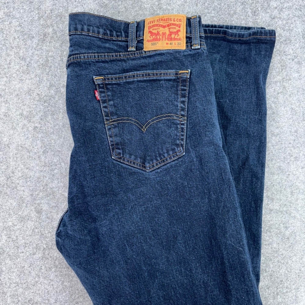 Levis 505 Regular Fit Dark Wash Indigo Jeans Mens 44x32 Straight Leg Denim